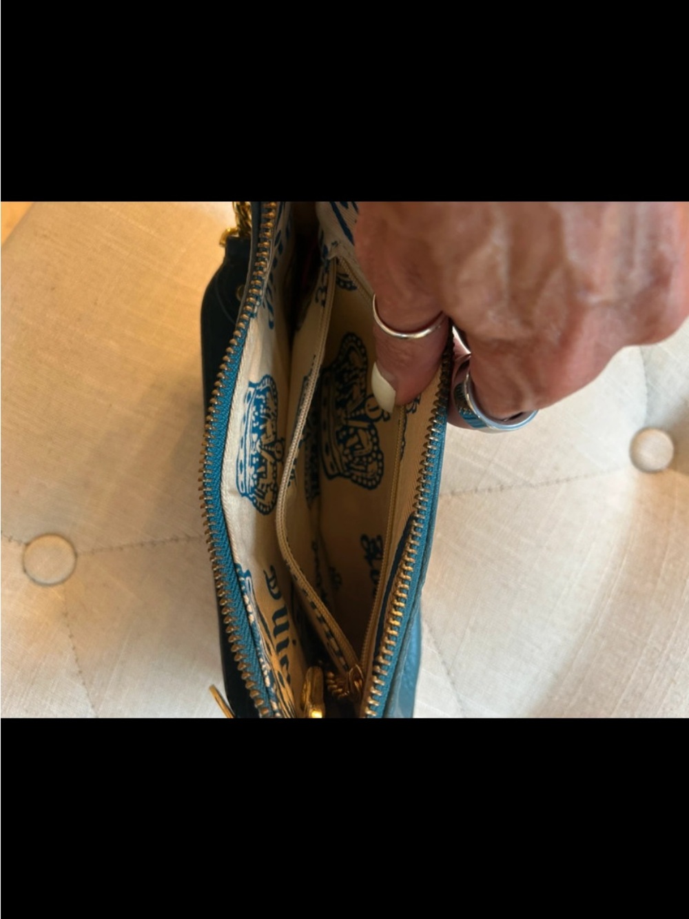 Designer Teal Leather Shoulder Bag with Gold Chain - Picture 5 of 10